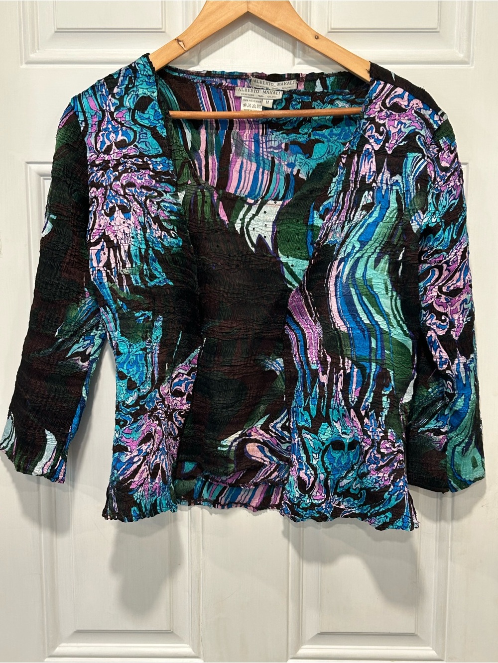 Vintage Alberto Makali Sequined Crinkle Twin Set Size M Y2K Abstract Art to Wear